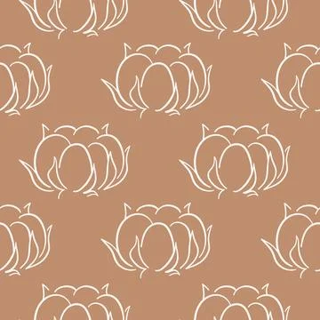Seamless pattern with hand drawn cotton plant flower. Organic textile element Stock Illustration