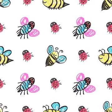 Seamless pattern. Hand drawn crayon texture style Stock Illustration