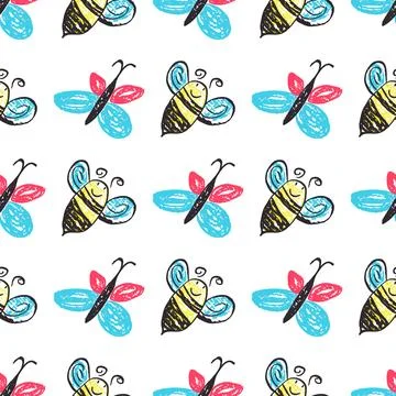 Seamless pattern. Hand drawn crayon texture style Stock Illustration