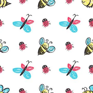 Seamless pattern. Hand drawn crayon texture style Stock Illustration