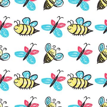 Seamless pattern. Hand drawn crayon texture style Stock Illustration
