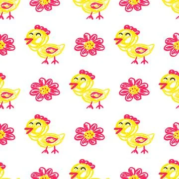 Seamless pattern. Hand drawn crayon texture style Stock Illustration