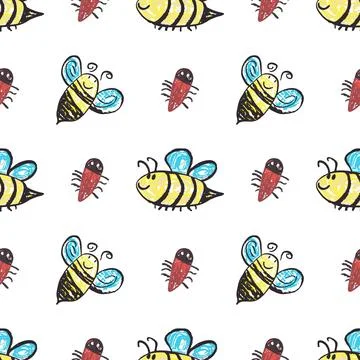 Seamless pattern. Hand drawn crayon texture style Stock Illustration