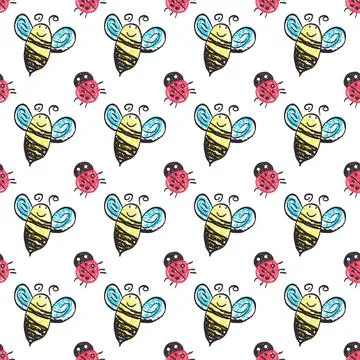 Seamless pattern. Hand drawn crayon texture style Stock Illustration