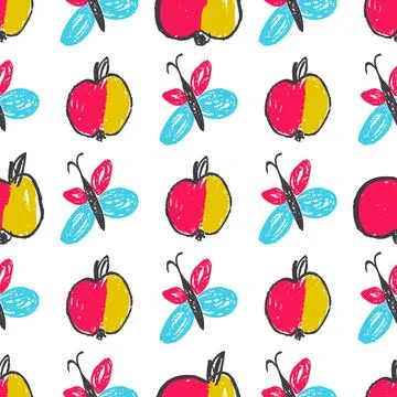 Seamless pattern. Hand drawn crayon texture style Stock Illustration