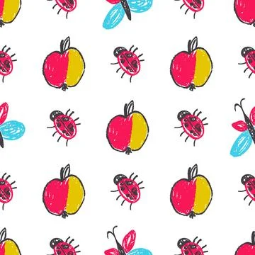 Seamless pattern. Hand drawn crayon texture style Stock Illustration