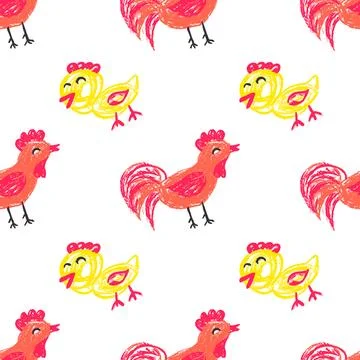 Seamless pattern. Hand drawn crayon texture style Stock Illustration