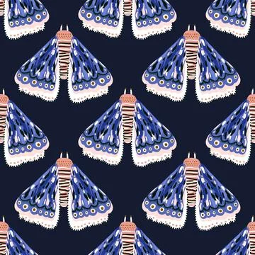 Seamless pattern with hand drawn creative butterflies. Modern moth texture . Stock Illustration