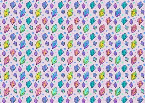 Seamless pattern with hand drawn crystals. Colorful diamond vector background Illustrazione stock
