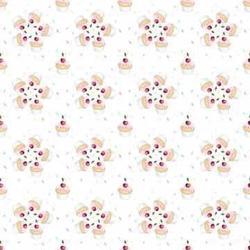 Seamless pattern of hand drawn cupcakes. cute pattern with delicious cupcakes Stock Illustration