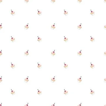 Seamless pattern of hand-drawn cupcakes. cute pattern with pastries and berries Stock Illustration