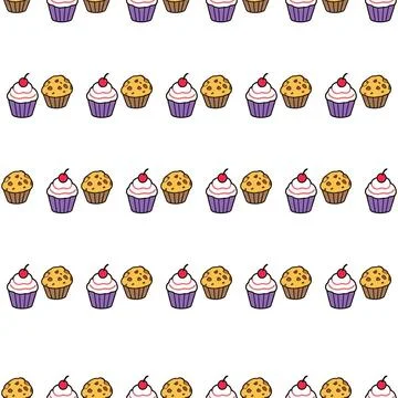 Seamless pattern with hand drawn cupcakes and muffins on white background. Stock Illustration