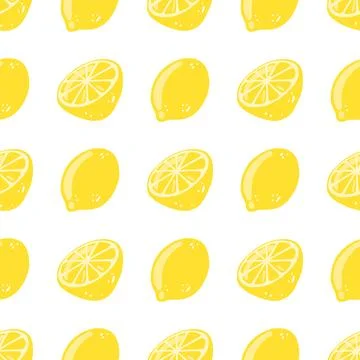 Seamless pattern with hand drawn cut and whole lemons. Vector background with Stock Illustration