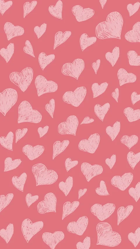 Seamless pattern with hand drawn cute hearts on pink background. Looped Stock Footage 302306871
