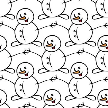 Seamless pattern with hand drawn cute snowmen Stock Illustration