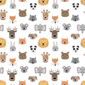 Seamless pattern of hand-drawn cute animals for kids. Bear, fox, mouse, rabbi Illustrazione stock