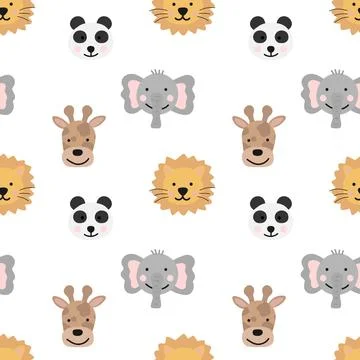 Seamless pattern of hand-drawn cute animals of hot countries for kids. Image  イラスト素材