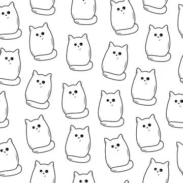Seamless pattern with hand drawn cute cats doodle style Stock Illustration