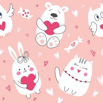 Seamless pattern with hand drawn cute animals.Background for covers, cards Stock Illustration