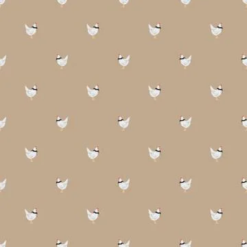 Seamless pattern of hand-drawn cute chickens with a collar. vintage boho pattern Stock Illustration