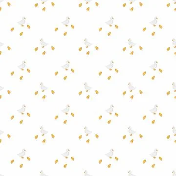 Seamless pattern of hand-drawn cute duck with ducklings . vintage boho pattern Stock Illustration