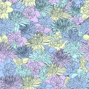 Seamless pattern with hand drawn dahlia flowers. floral botanical seamless pa Stock Illustration