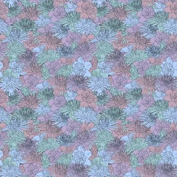 Seamless pattern with hand drawn dahlia flowers. floral botanical seamless pa Illustrazione stock