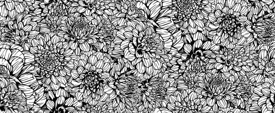 Seamless pattern with hand drawn dahlia  tangerine dream flowers. Vector fl.. Stock Illustration