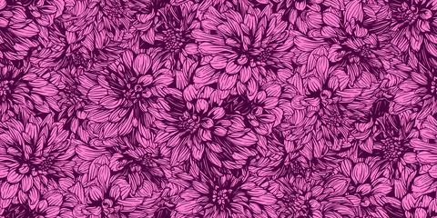 Seamless pattern with hand drawn dahlia night silence flowers. Vector flora.. Stock Illustration