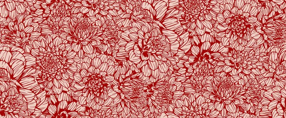 Seamless pattern with hand drawn dahlia  tangerine dream flowers. Vector fl.. Stock Illustration