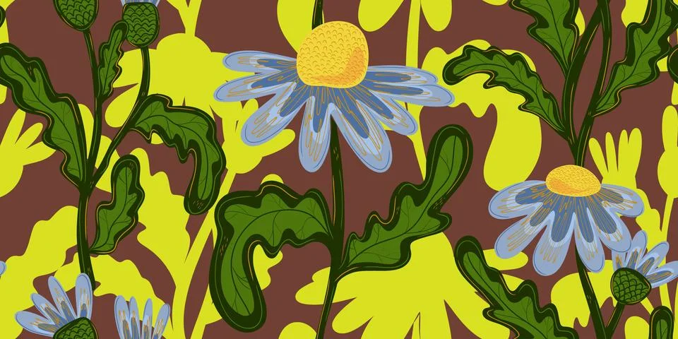 Seamless pattern with hand drawn daisies. Cute autumn floral background, fall 스톡 일러스트