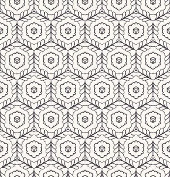 Seamless pattern hand drawn daisy hexagon background. Geometric abstract allover Illustrazione stock