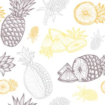 Seamless pattern with hand drawn decorative pineapples, design elements Stock Illustration