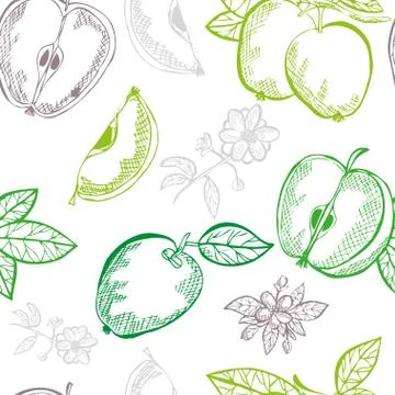 Seamless pattern with hand drawn decorative apple fruits, design elements 스톡 일러스트