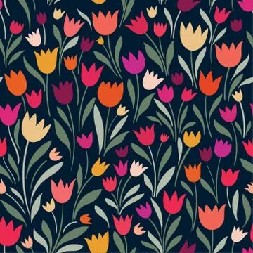 Seamless pattern with hand drawn decorative tulips Stock Illustration