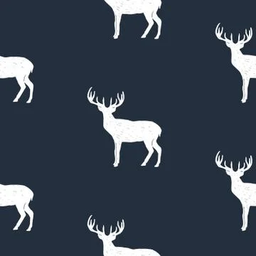 Seamless pattern with hand drawn deer vector illustration. Stock Illustration