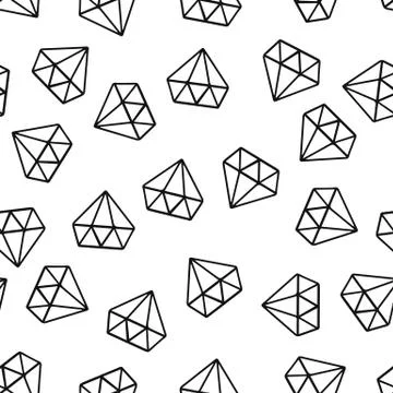 Seamless pattern of hand drawn diamonds. Doodle gem stones vector background. Stock Illustration