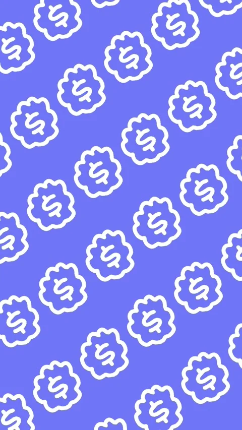 Seamless pattern of hand-drawn dollar badges on an abstract vertical background Stock Footage 338372877
