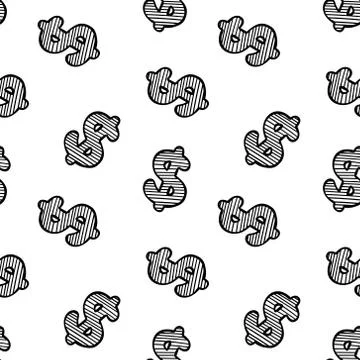 Seamless pattern with hand drawn dollar sign Stock Illustration