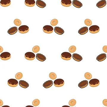 Seamless pattern with hand drawn donuts and cookies on white background. Illustrazione stock