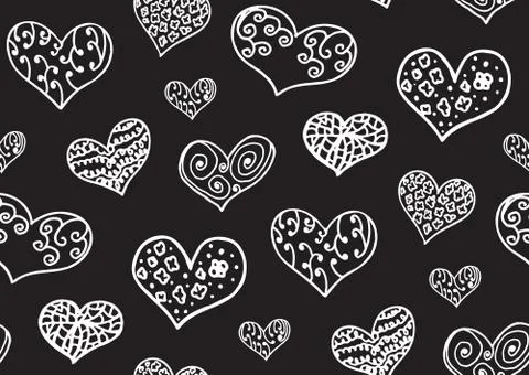 Seamless pattern with hand drawn doodle hearts Stock Illustration