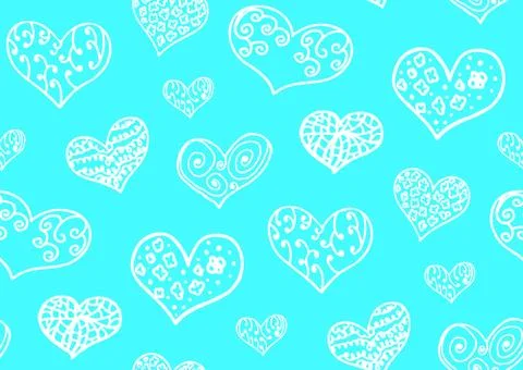 Seamless pattern with hand drawn doodle hearts Stock Illustration