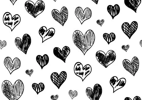 Seamless pattern with hand drawn doodle hearts Stock Illustration