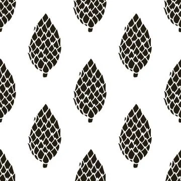 Seamless pattern with hand drawn doodle pine and fir conifer cones Stock Illustration