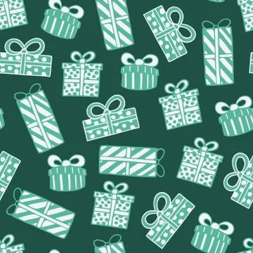 Seamless pattern with hand drawn doodle illustration of Christmas gift boxes Stock Illustration