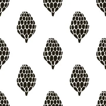 Seamless pattern with hand drawn doodle pine and fir conifer cones Stock Illustration