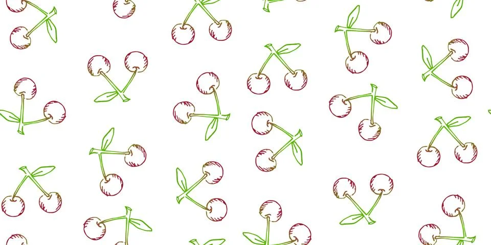 Seamless pattern hand drawn doodle cherries on white background. Stock Illustration