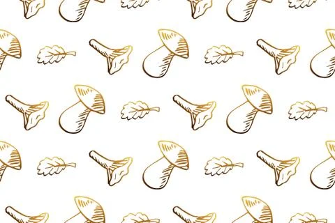 Seamless pattern hand drawn doodle mushrooms on white background. Stock Illustration