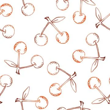 Seamless pattern hand drawn doodle cherries on white background. Stock Illustration