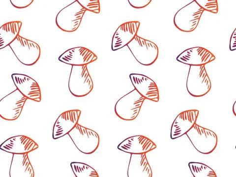 Seamless pattern hand drawn doodle mushrooms on white background. Stock Illustration